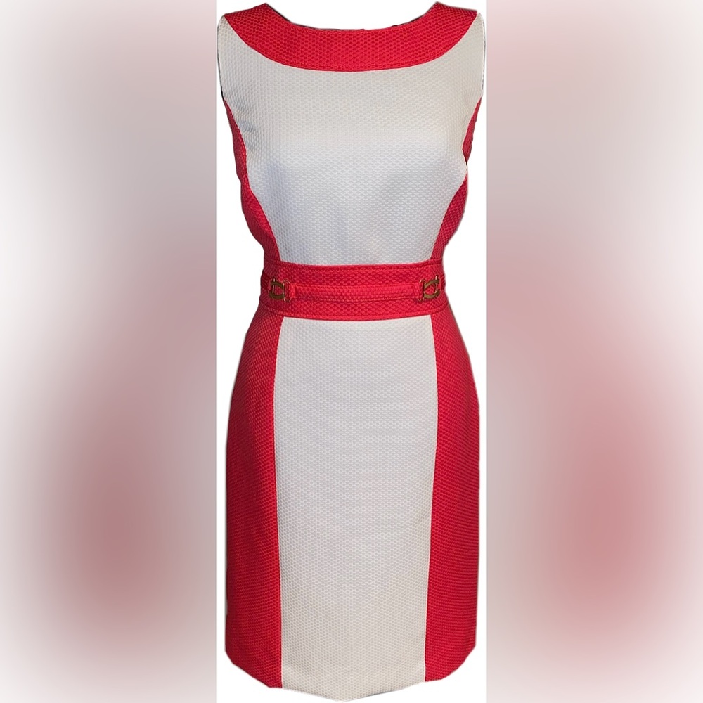 NWT Tahari Salmon Pink & White Sleeveless Cocktail Dress